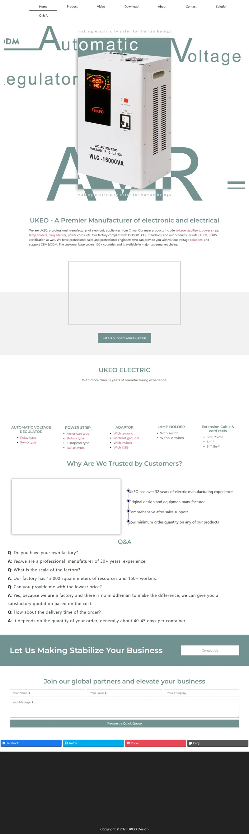 UKEO Home - professionally voltage regulators ODM&OEM 网页长截图